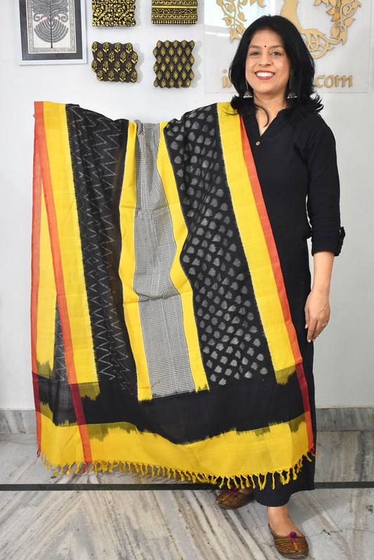 Designer Handwoven Mercerized Cotton Ikkat Dupatta