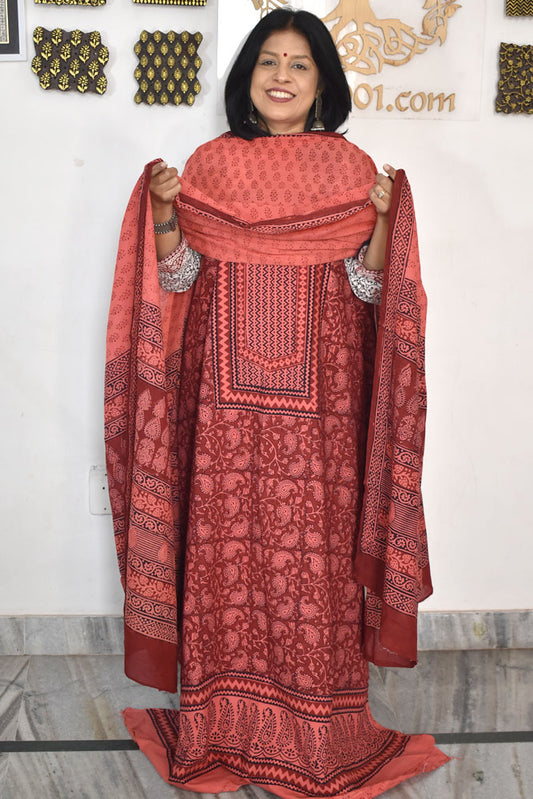 Bagh Hand Block Printed unstitched 3 pc Cotton suit fabric with Placement block print from MP