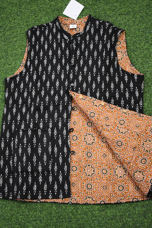 Block Print Quilted Reversible Sleeveless cotton jacket