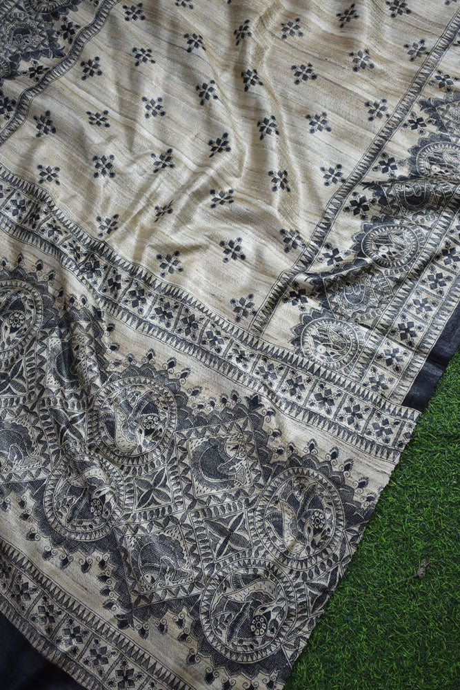 Geecha Silk Dupatta with printed Madhubani patterns