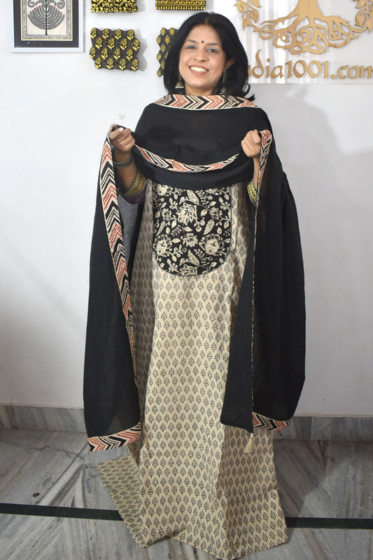 Elegant Hand Block print cotton suit with Cotton dupatta