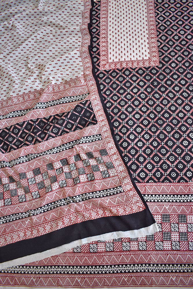 Bagh Hand Block Printed unstitched 3 pc Cotton suit fabric with Placement block print from MP