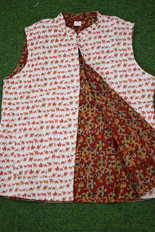 Block Print Quilted Reversible Sleeveless cotton jacket