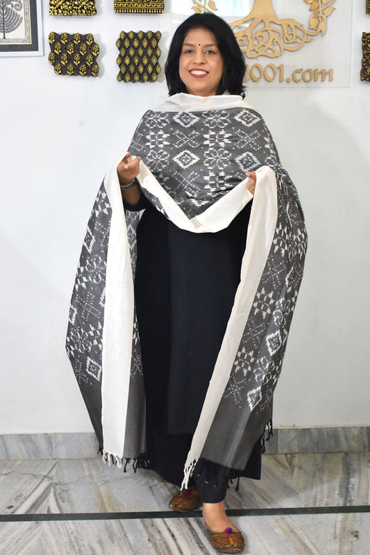 Designer Handwoven Mercerized Cotton Ikkat Dupatta