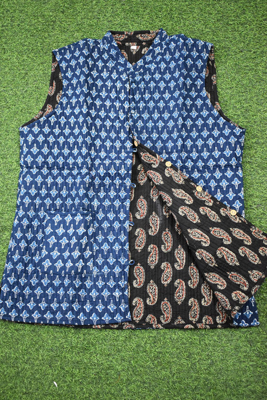 Block Print Quilted Reversible Sleeveless cotton jacket