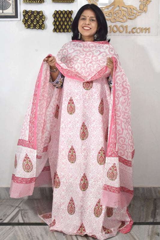 Hand Block Printed Cotton unstitched suit fabric with Soft Cotton dupatta