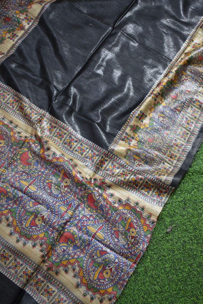 Geecha Silk Dupatta with printed Madhubani patterns