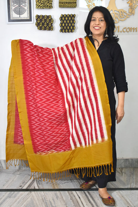 Designer Handwoven Mercerized Cotton Ikkat Dupatta