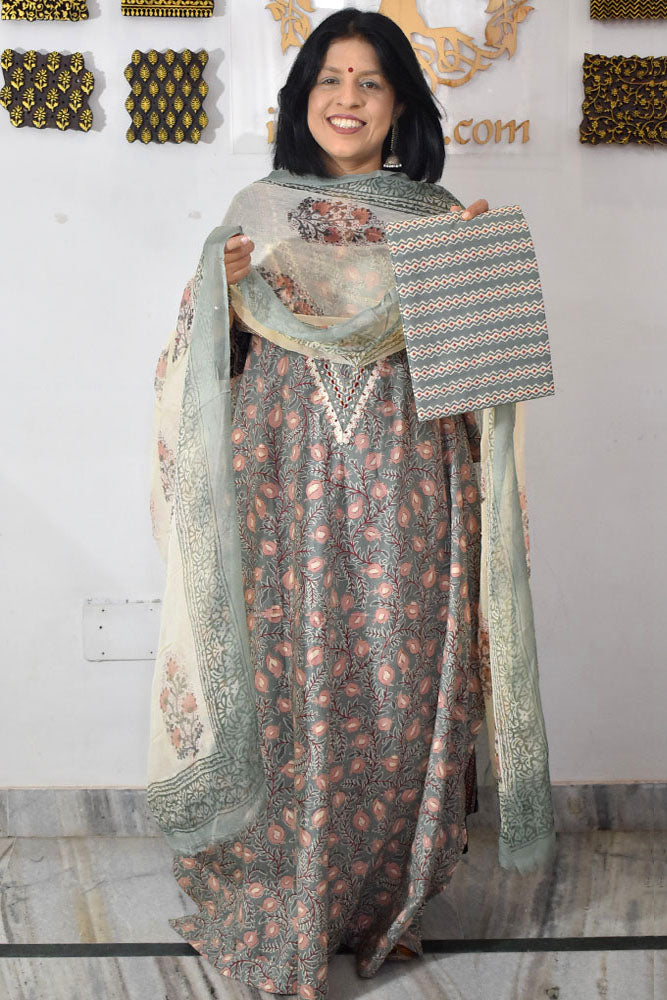 Designer Cotton Unstitched Suit Fabric with Embroidery & Chiffon dupatta