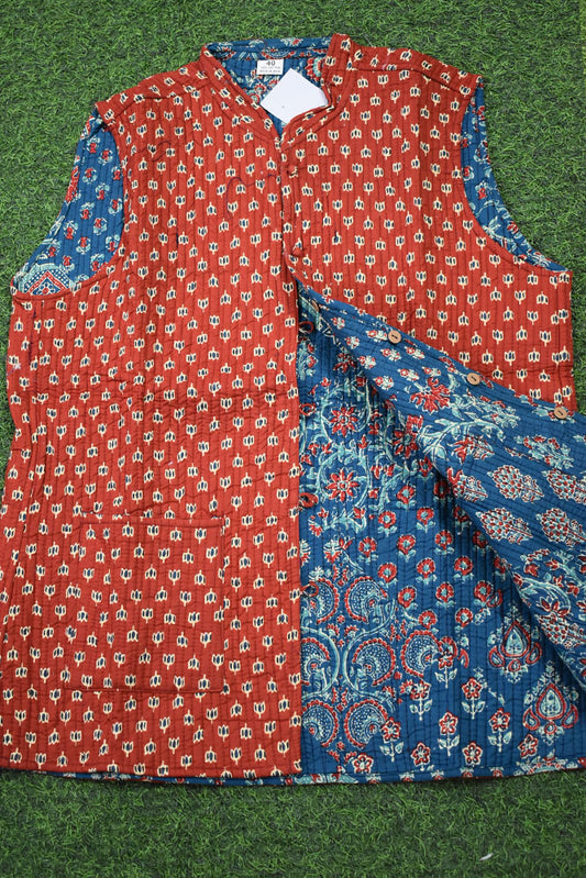 Block Print Quilted Reversible Sleeveless cotton jacket
