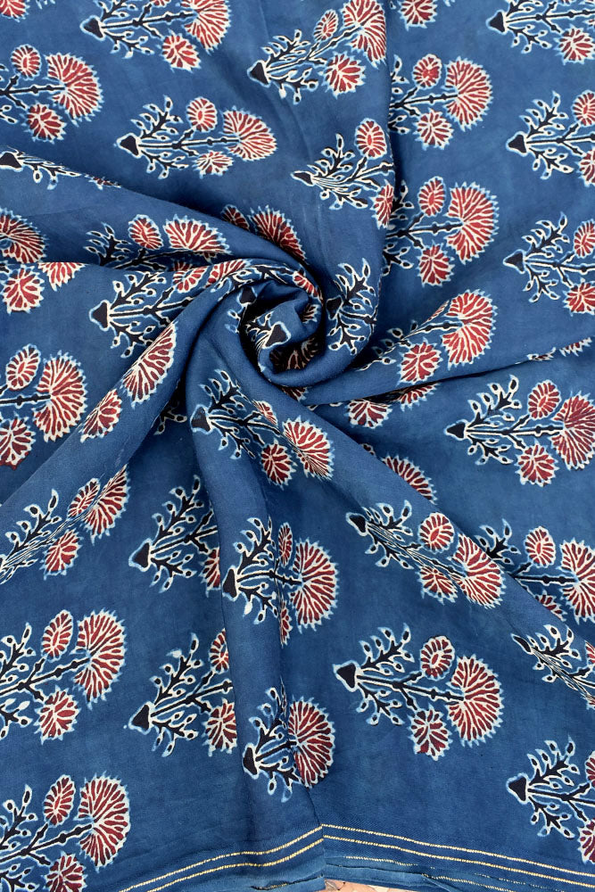 Beautiful Modal Silk Ajrakh Hand Block Print Fabric - 2.5 mtrs cut
