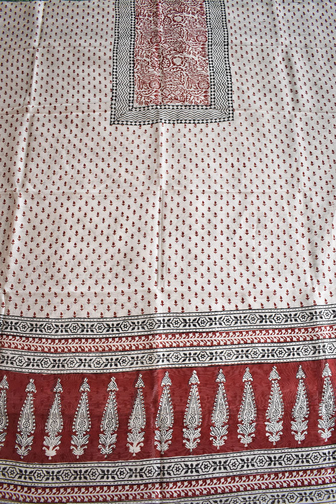 Handwoven Maheshwari kurta fabric with Bagh Hand block print