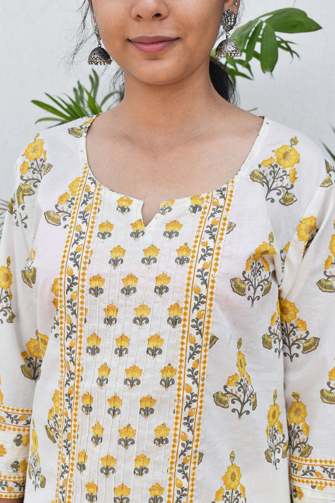 Beautiful Cotton Kurta with Tagai & Aari work & Embroidered Sequins  Size -  38, 40, 44