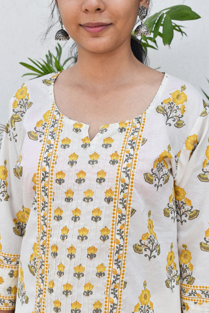 Beautiful Cotton Kurta with Tagai & Aari work & Embroidered Sequins  Size -  38, 40, 44