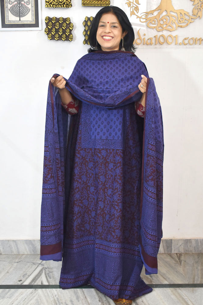 Bagh Hand Block Printed unstitched 3 pc Cotton suit fabric with Placement block print from MP