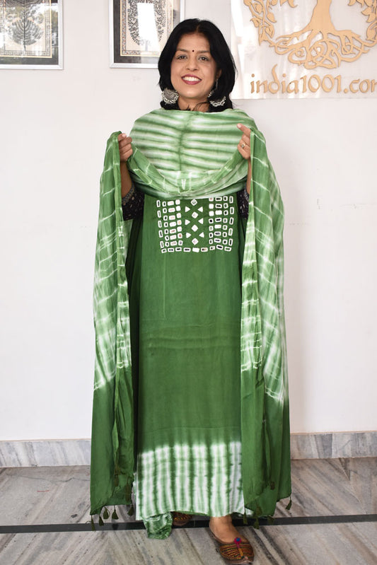 Shibori & Kutch Mirror Work Modal silk suit