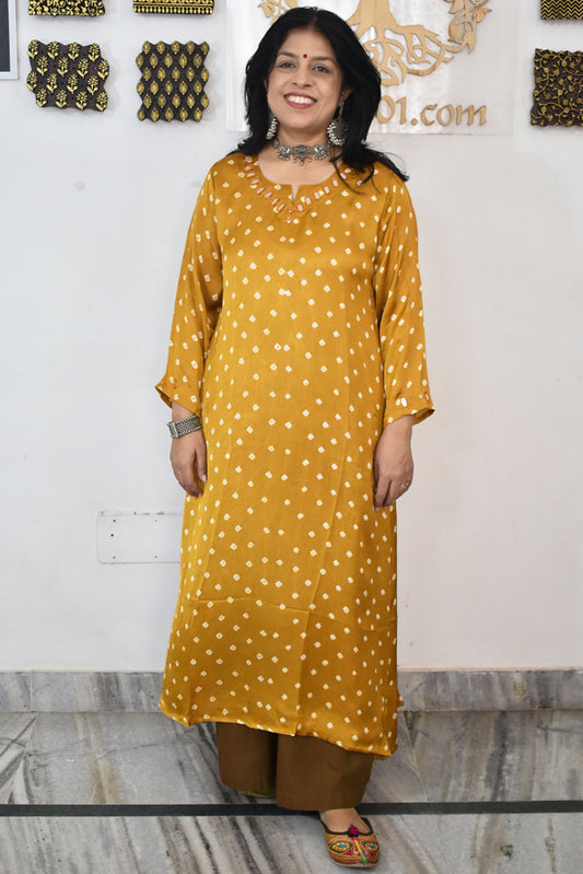Beautiful Ajrakh Modal Silk Kurta with Kutch Mirror Work size - 38 - 48