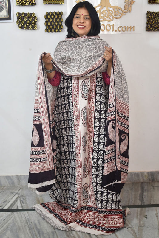 Bagh Hand Block Printed unstitched 3 pc Cotton suit fabric with Placement block print from MP