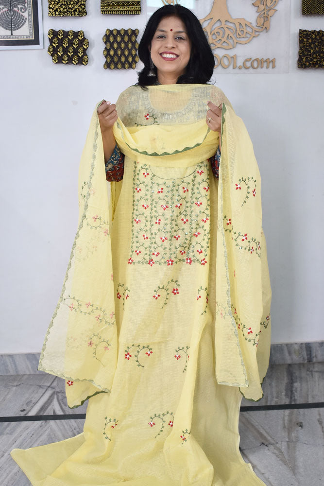 Elegant Kota Kurta & Dupatta set with Hand done Heavy Phool patti work & Cotton Bottom