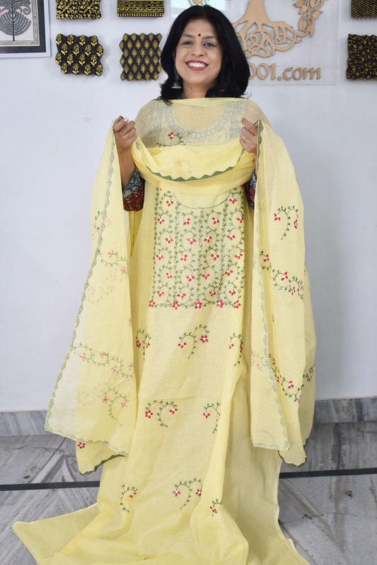 Elegant Kota Kurta & Dupatta set with Hand done Heavy Phool patti work & Cotton Bottom