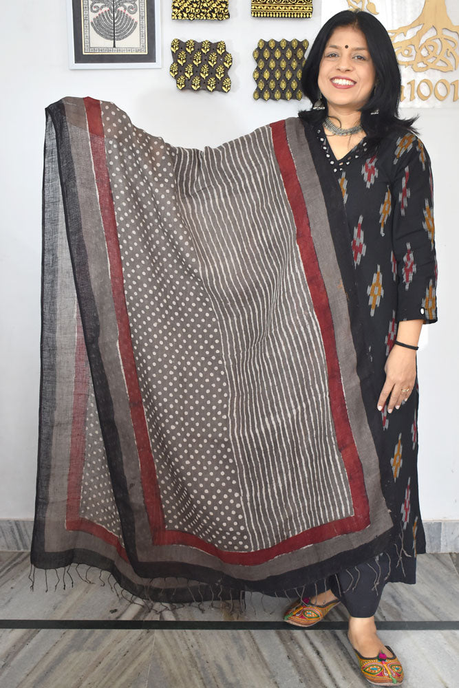 Elegant Hand Block Printed Pure Linen dupatta