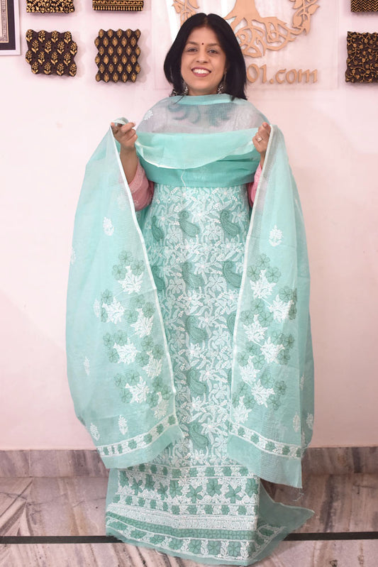 Elegant Lucknowi Chikankari Hand Embroidery work Kurta Fabric and dupatta set - 2 pc set