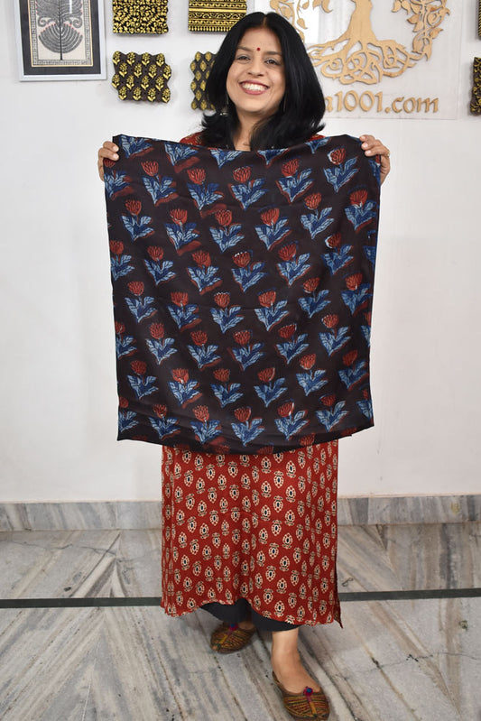 Beautiful Modal Vanaspati Ajrakh Hand Block Print Fabric - 2.5 mtrs cut