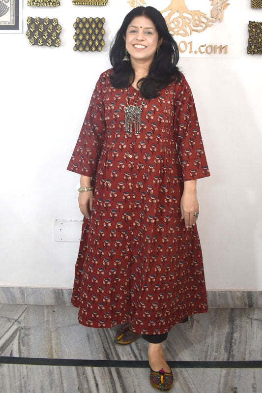 Designer Hand Block Printed Ajrakh cotton Kurta  - Size 38 to 48 ( all sizes)