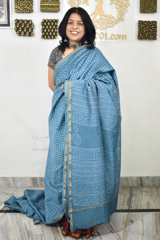 Beautiful Hand Block Printed Chanderi Silk Cotton Saree