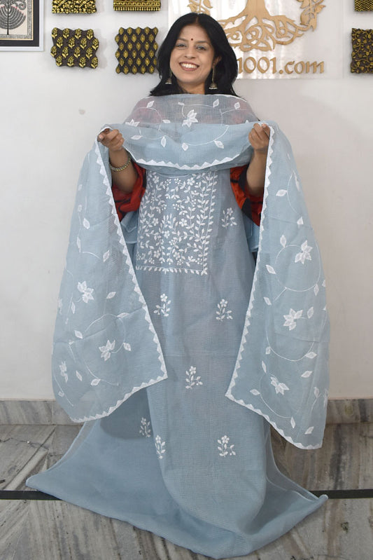 Elegant Kota Kurta & Dupatta set with Hand done Heavy Phool patti work & Cotton Bottom
