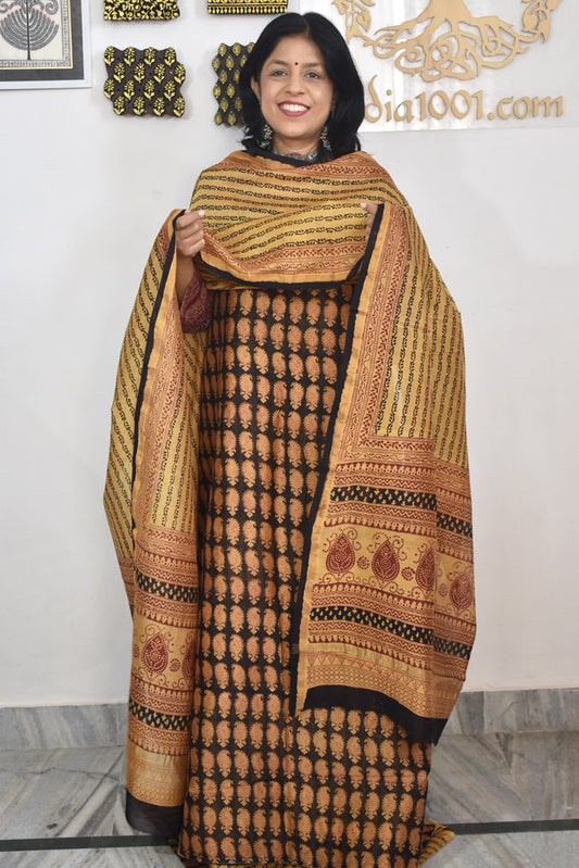 Classic Bagh Hand Block Printed unstitched 3 pcs Chanderi suit fabric