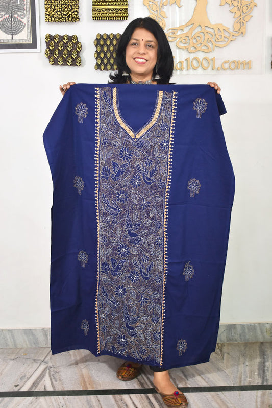 Hand Embroidered Kantha work cotton fabric - (Length 2.8 mtrs )