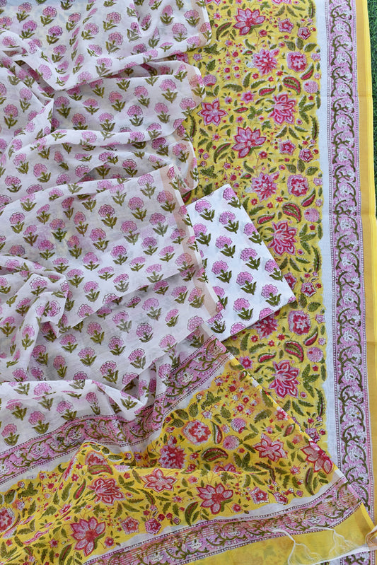 Beautiful Hand Block Printed Chanderi unstitched suit fabric