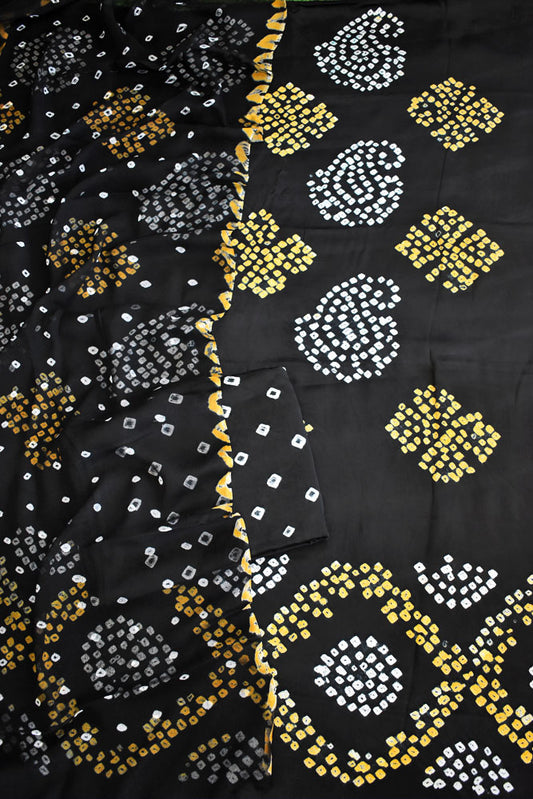 Tie & Dye Kutch Bandhani modal silk Unstitched Suit with Chiffon Dupatta & Modal Silk Bottom