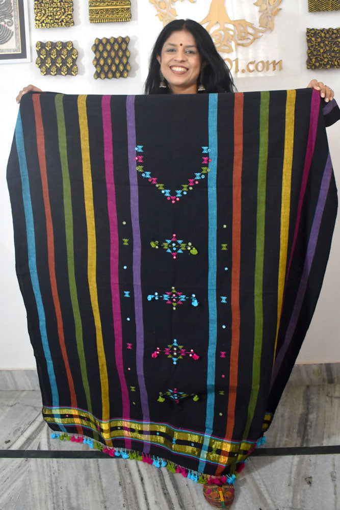 Designer Kala Cotton Bhujodi Kurta Fabric With Mirror Work - 2.8 mtrs