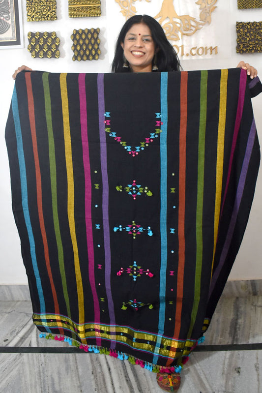 Designer Kala Cotton Bhujodi Kurta Fabric With Mirror Work - 2.8 mtrs