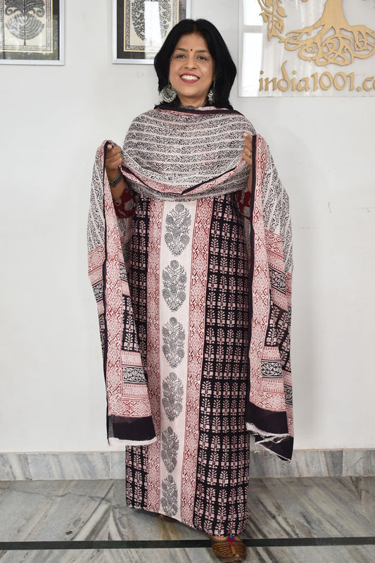 Bagh Hand Block Printed unstitched 3 pc Cotton suit fabric from MP