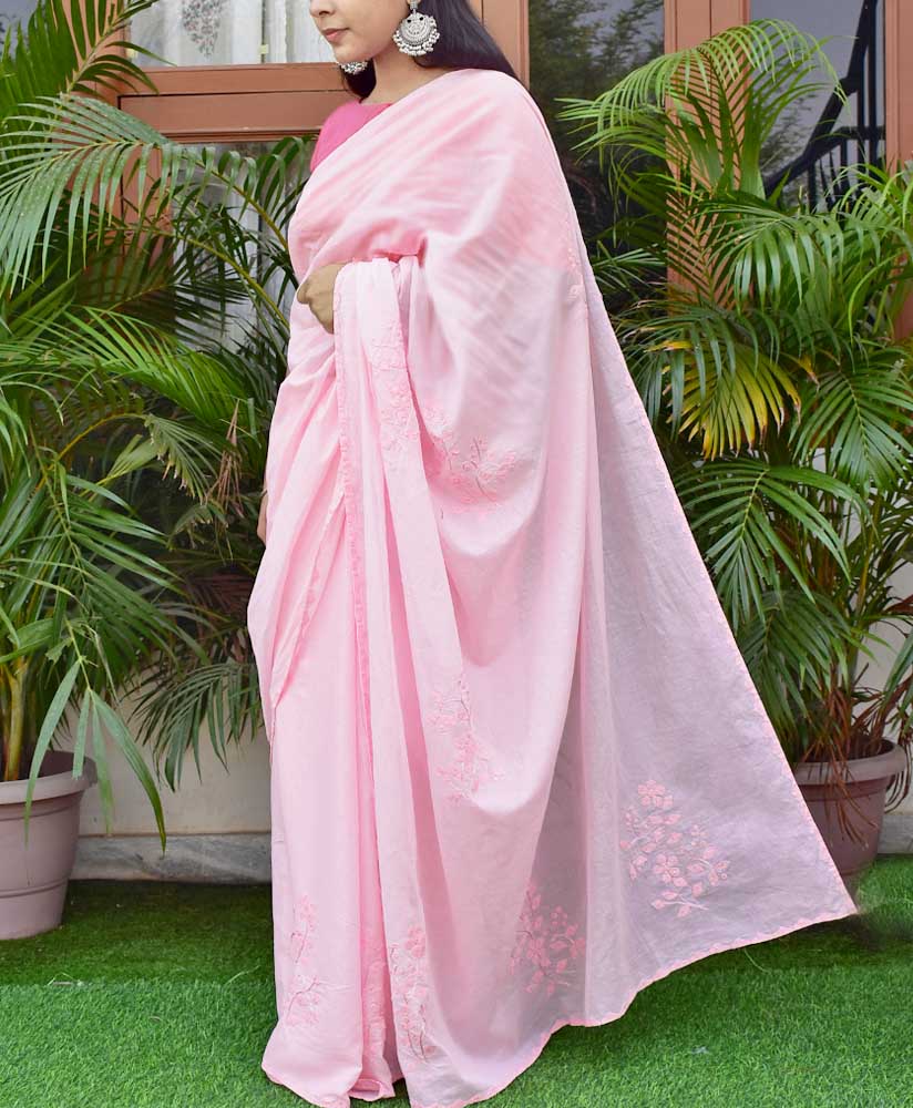 Elegant Soft  Organdy saree with Hand Applique Phool Patti Work & Hand Muqaish Work