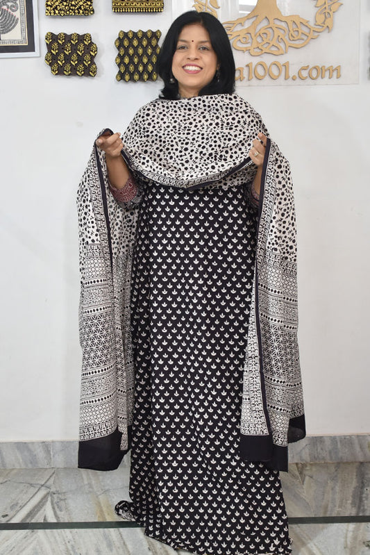 Bagh Hand Block Printed unstitched 3 pc Cotton suit fabric from MP