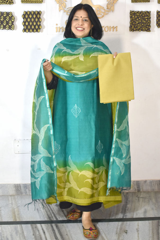 Beautiful Hand Block Printed Maheshwari Silk Cotton Unstitched suit fabric