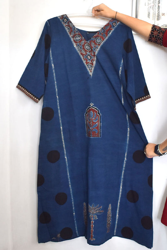 Beautiful Ajrakh Hand Block Printed Cotton Kurta (Size-46)