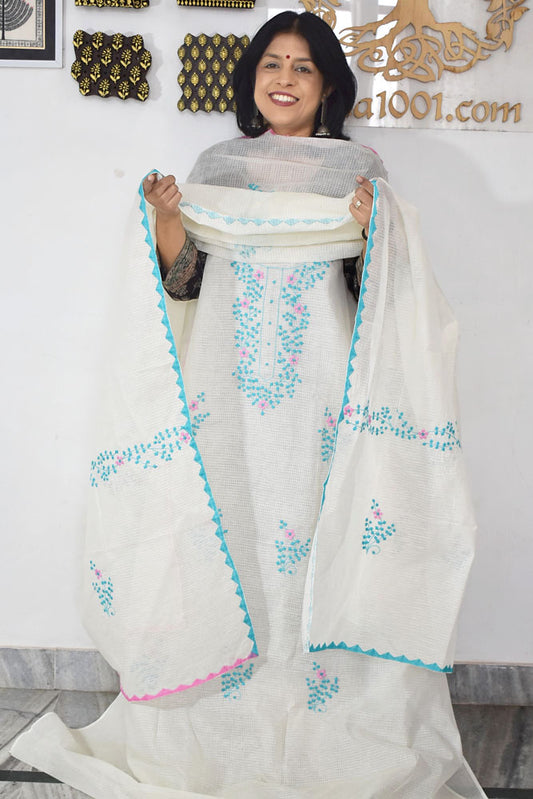 Elegant Kota Kurta & Dupatta set with Hand done Heavy Phool patti work & Cotton Bottom