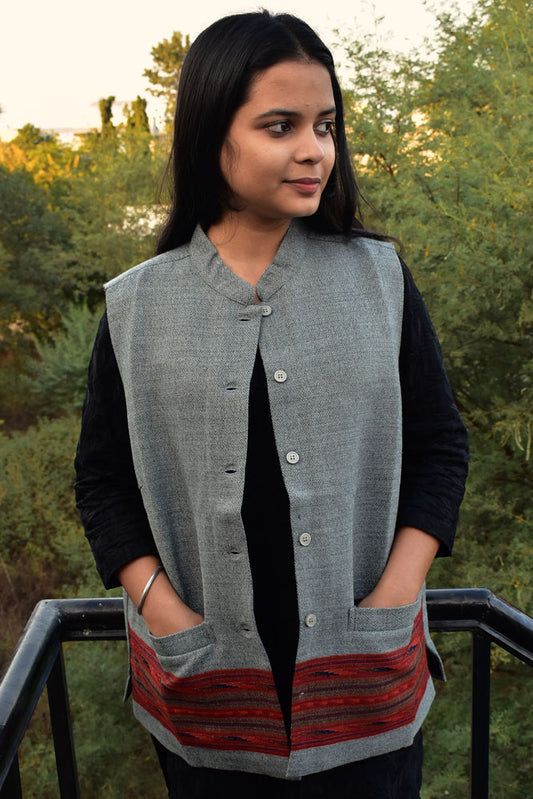 Handwoven Himalayan Wool Jacket with Satin silk inner lining - size 40 , 42