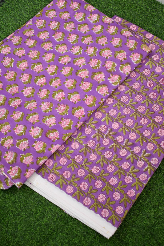 Hand Block Printed Cotton Running Fabric combo ( 2 fabrics *2.5 mtrs each)