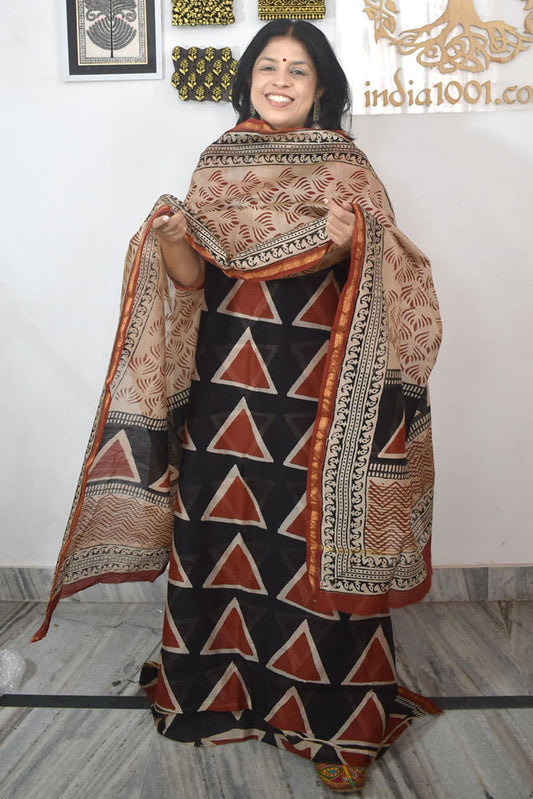 Elegant Hand Block Printed Chanderi Cotton unstitched suit fabric