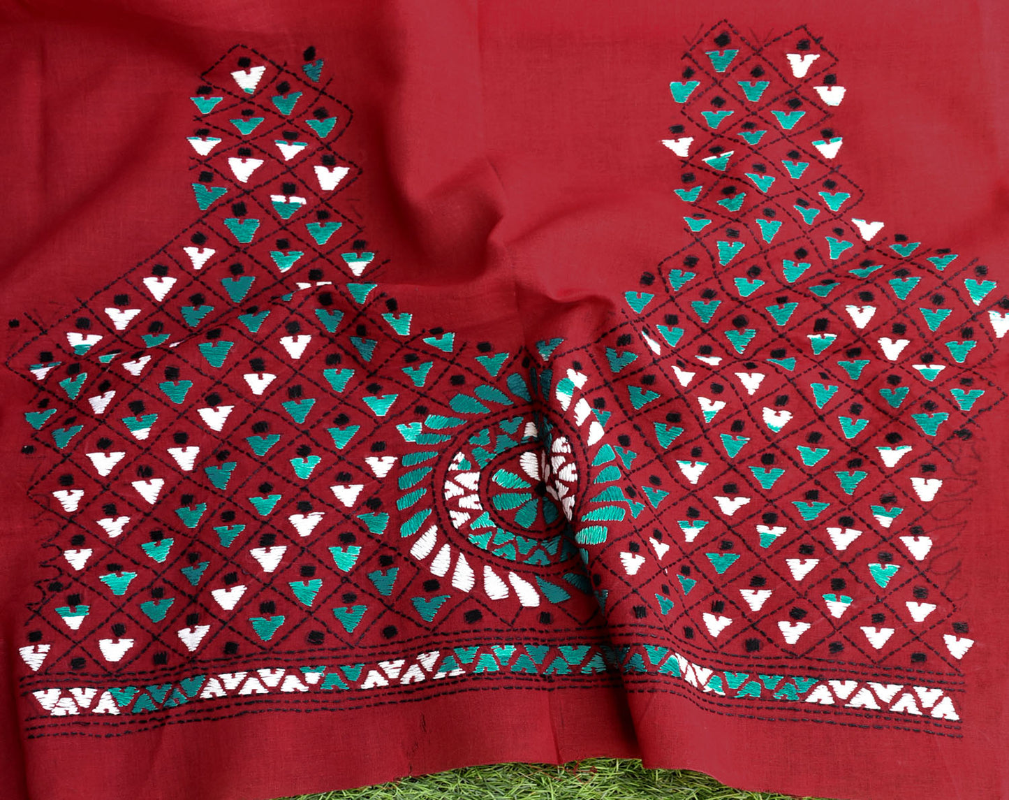 Cotton Blouse fabric with Hand Kantha work