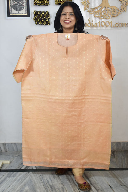 Semi Stitched Block Printed Tussar Silk Kurta