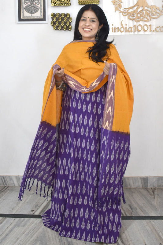 Handwoven  Ikkat Cotton kurta with Woven Ikkat Cotton Dupatta & Bottom