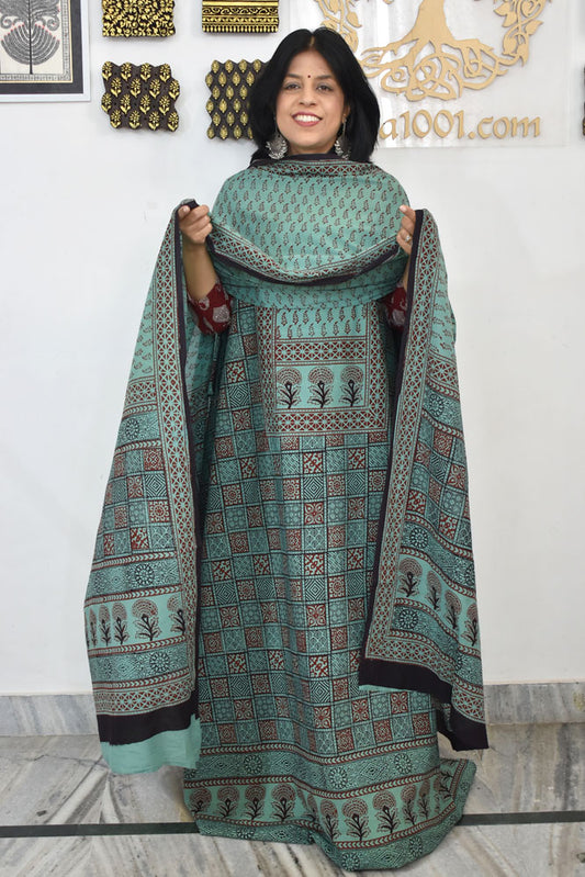 Bagh Hand Block Printed unstitched 3 pc Cotton suit fabric with Placement block print from MP