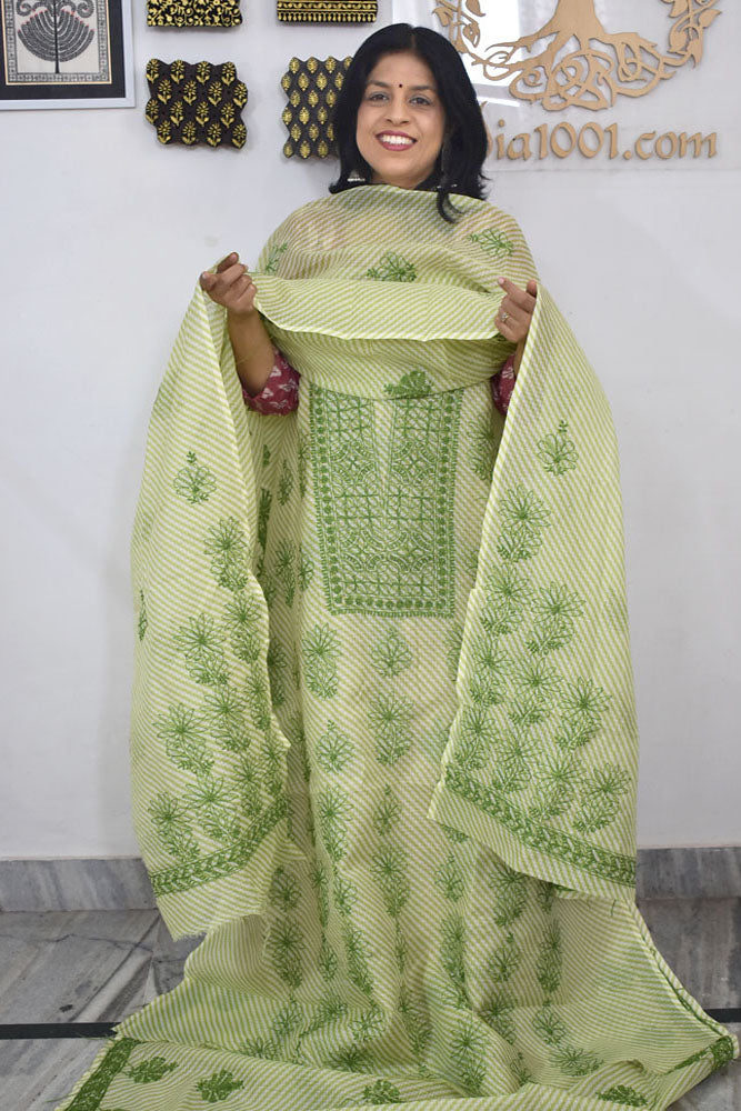 Elegant Leheriya Lucknowi Chikankari Hand Embroidery work Kurta Fabric and dupatta set - 2 pc set
